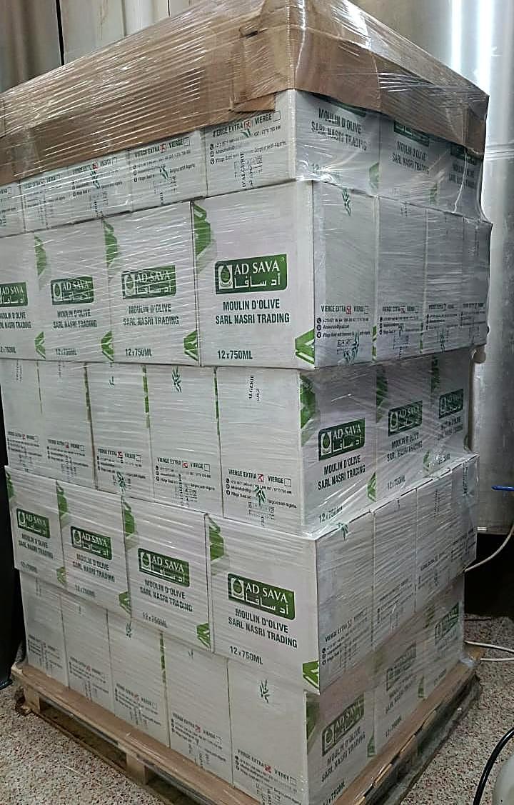 Palette de cartons ADSAVA filmée, prête à l'expédition